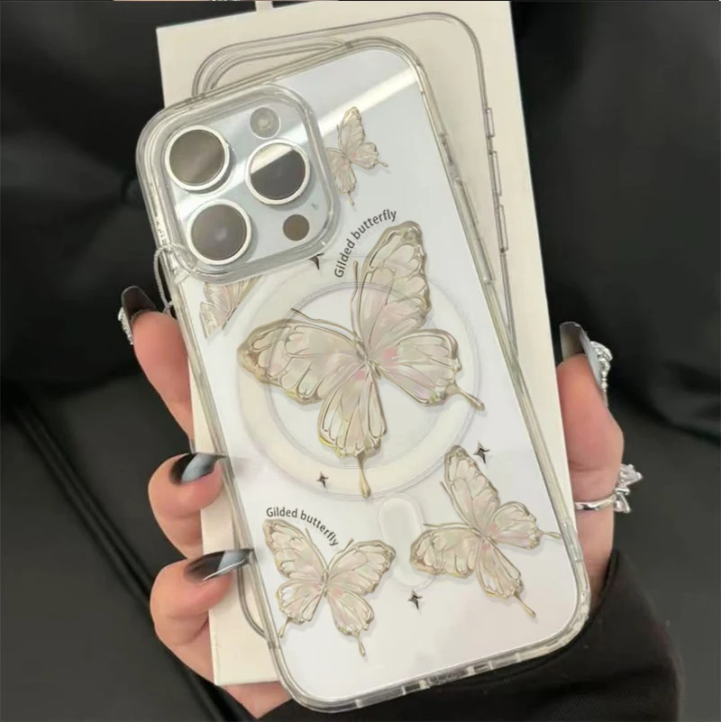 Фото Чехол для iPhone 17, Air 16E 16, 15, 14, 13 Pro Max Plus, мини-чехол с магнитной беспроводной зарядкой Magsafe Butterfly Y2K №5