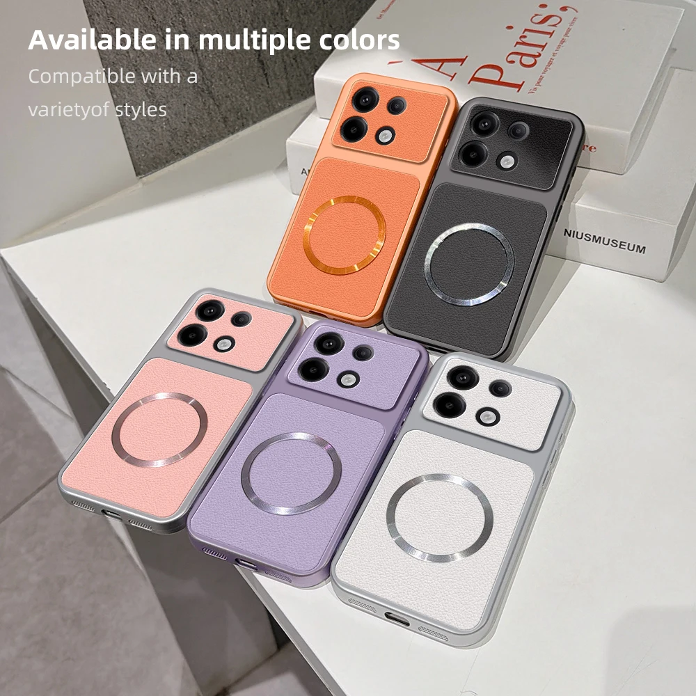 Фото Чехол для беспроводной зарядки Magsafe для Xiaomi Redmi Note 13 12 Turbo 11 Pro 4G 5G, чехол Candy из искусственной кожи, мягкая задняя крышка из овечьей кожи №2