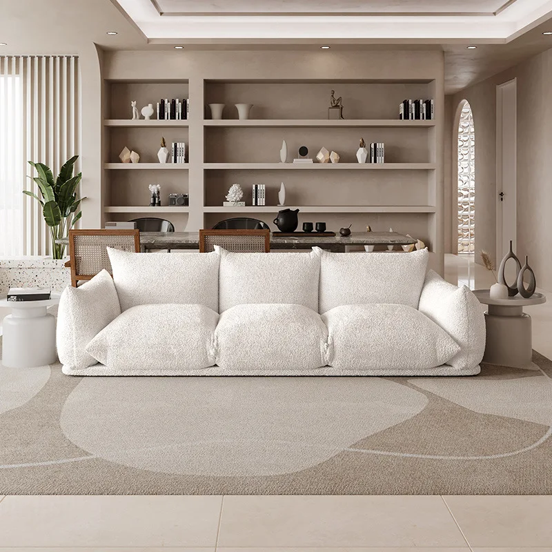 

Lamb velvet small sofa living room modern minimalist light luxury apartment fabric straight row net red style sofa