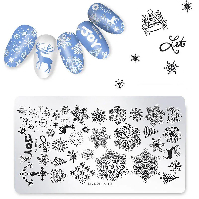 

6*12CM Nail Art Stamping Plate Pattern Christmas Snowflake Design Manicure Image Template Festival Nails Stencil Tools