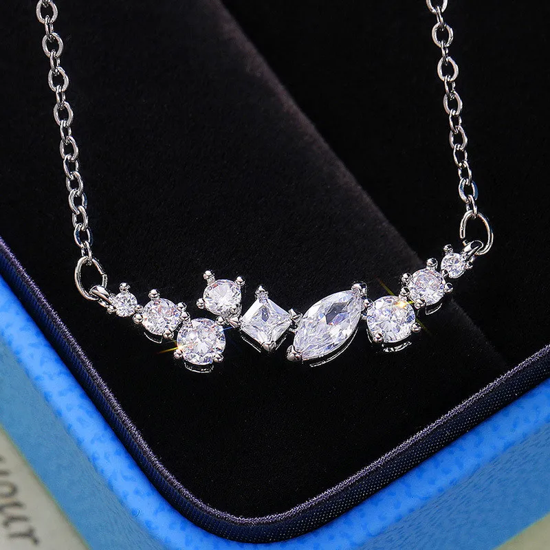 TOBILO High Quality Silver Color Necklace Women Wedding Bands Jewelry Modern Female Necklaces Brilliant CZ Luxury Accessories |