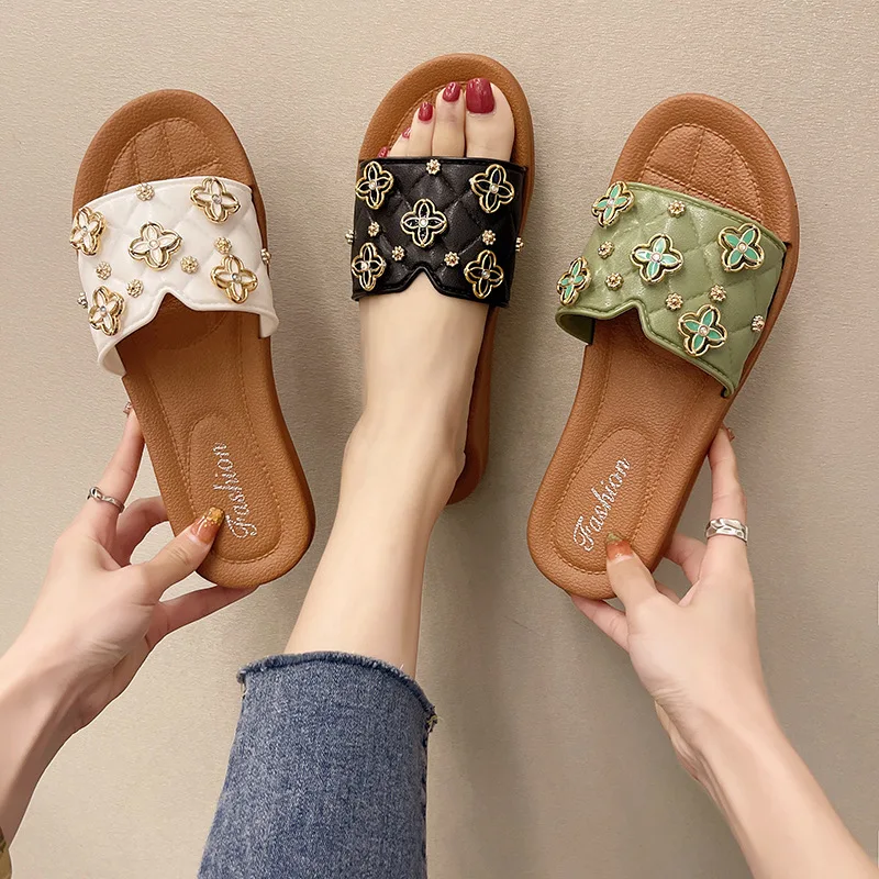 Thick-soled slippers women's tide 2022 summer new fashion women's sandals outdoor beach women's slippers flower fashion sandals