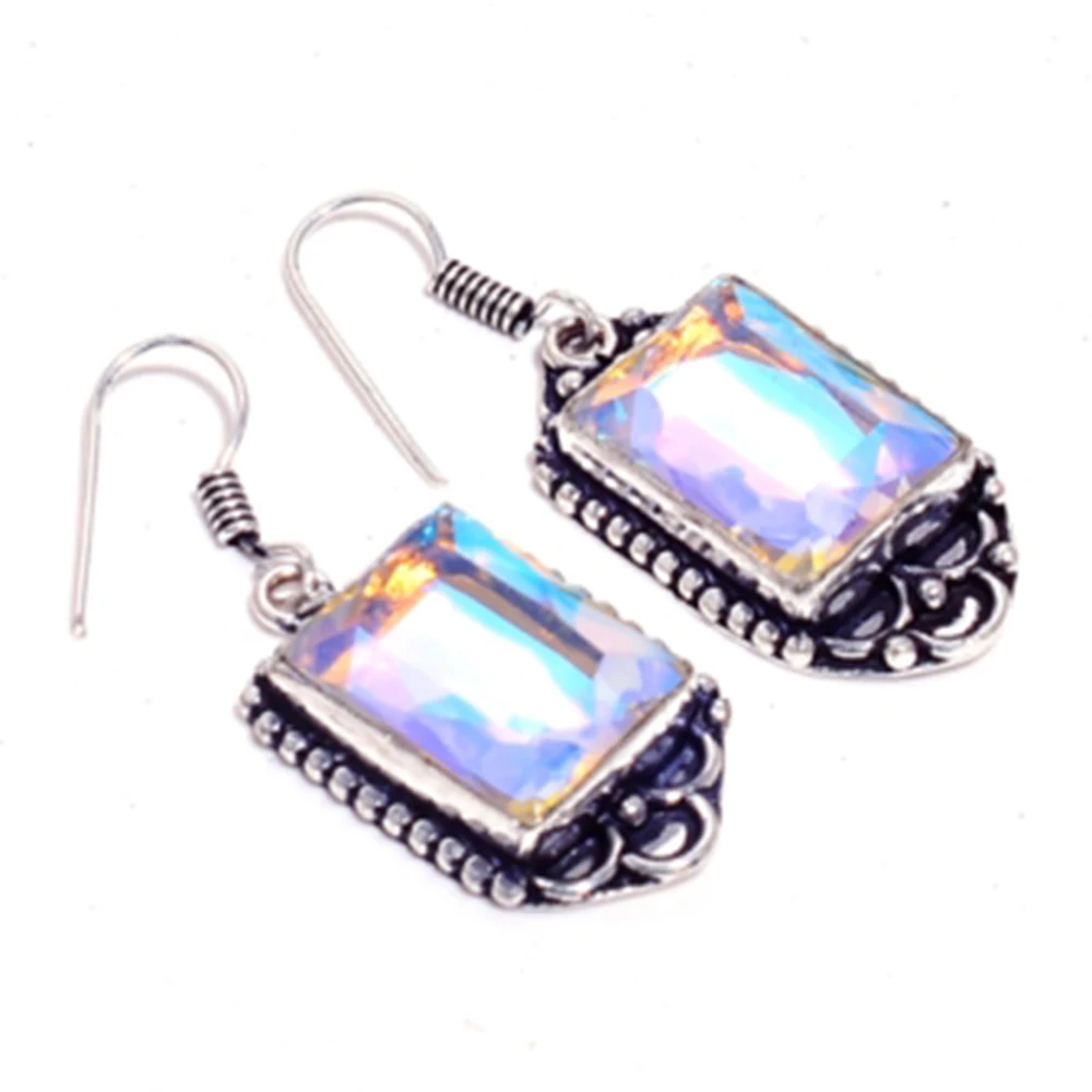 

Rainbow Fire Topas Silver Overlay on Copper Earrings, 45 mm , E4303