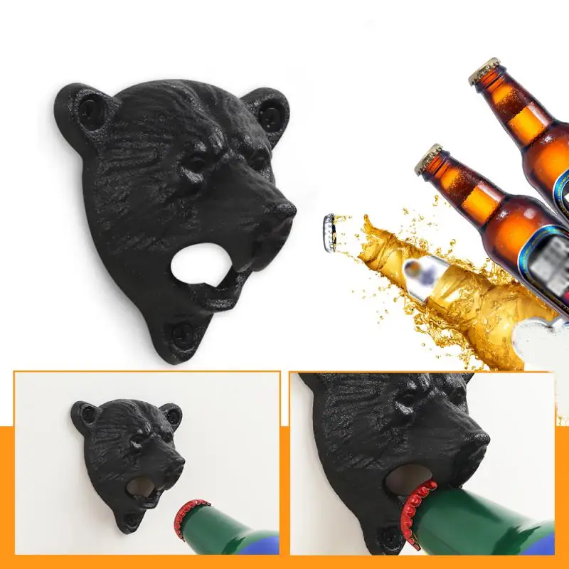 

1Pcs New Vintage Cast Iron Bear Wall Mounted Opener Cute Wall Mounted Bottle Opener Wine Beer Soda Glass Cap Bottle Opener Tools