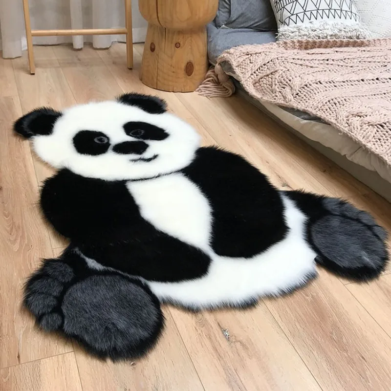 

Panda Printed Rug Lovely Child Carpet Cowhide Faux Skin Leather Nonslip Antiskid Mat 94x100cm Animal Print Carpet