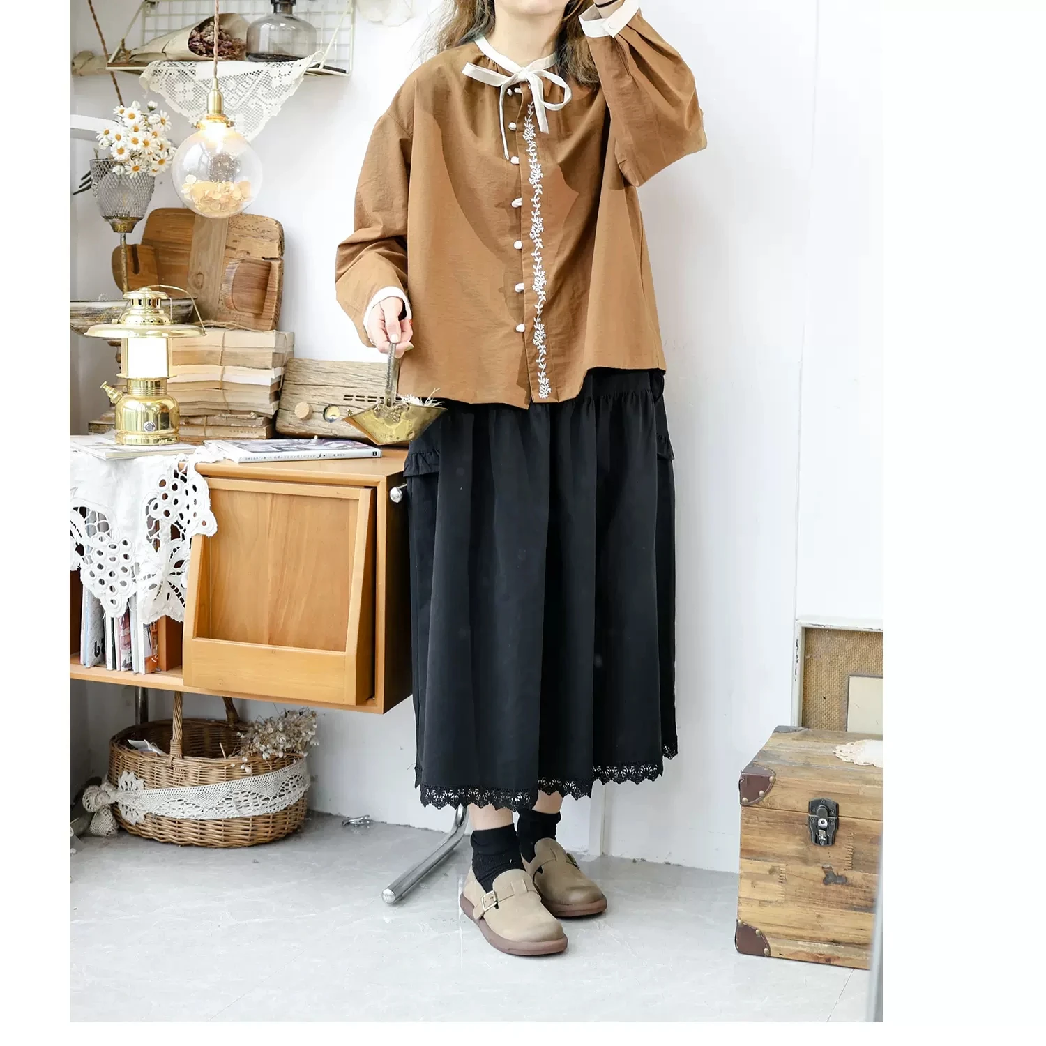 Женская универсальная Свободная рубашка/блузка из хлопка с вышивкой в японском