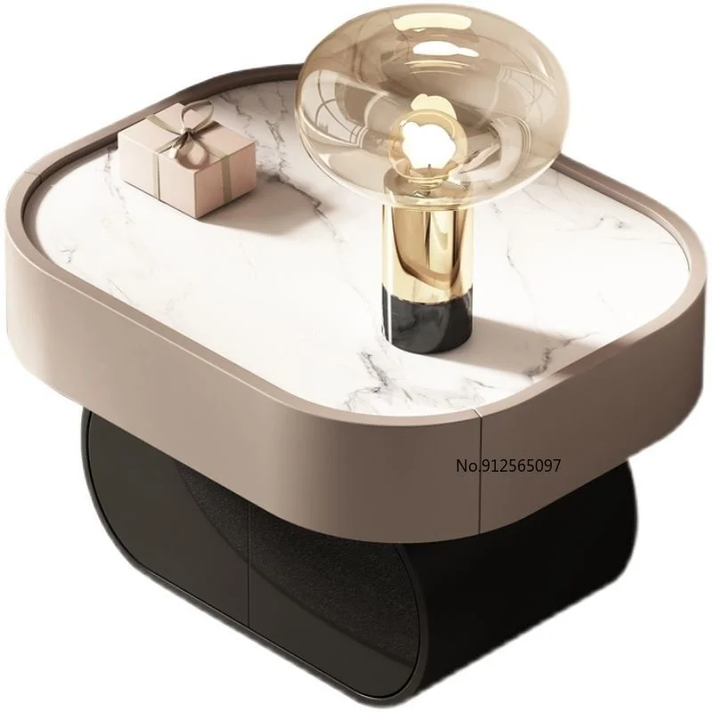 

Net red nightstands advanced light luxury 2022 new round solid wood rock panel simple modern INS wind free installation