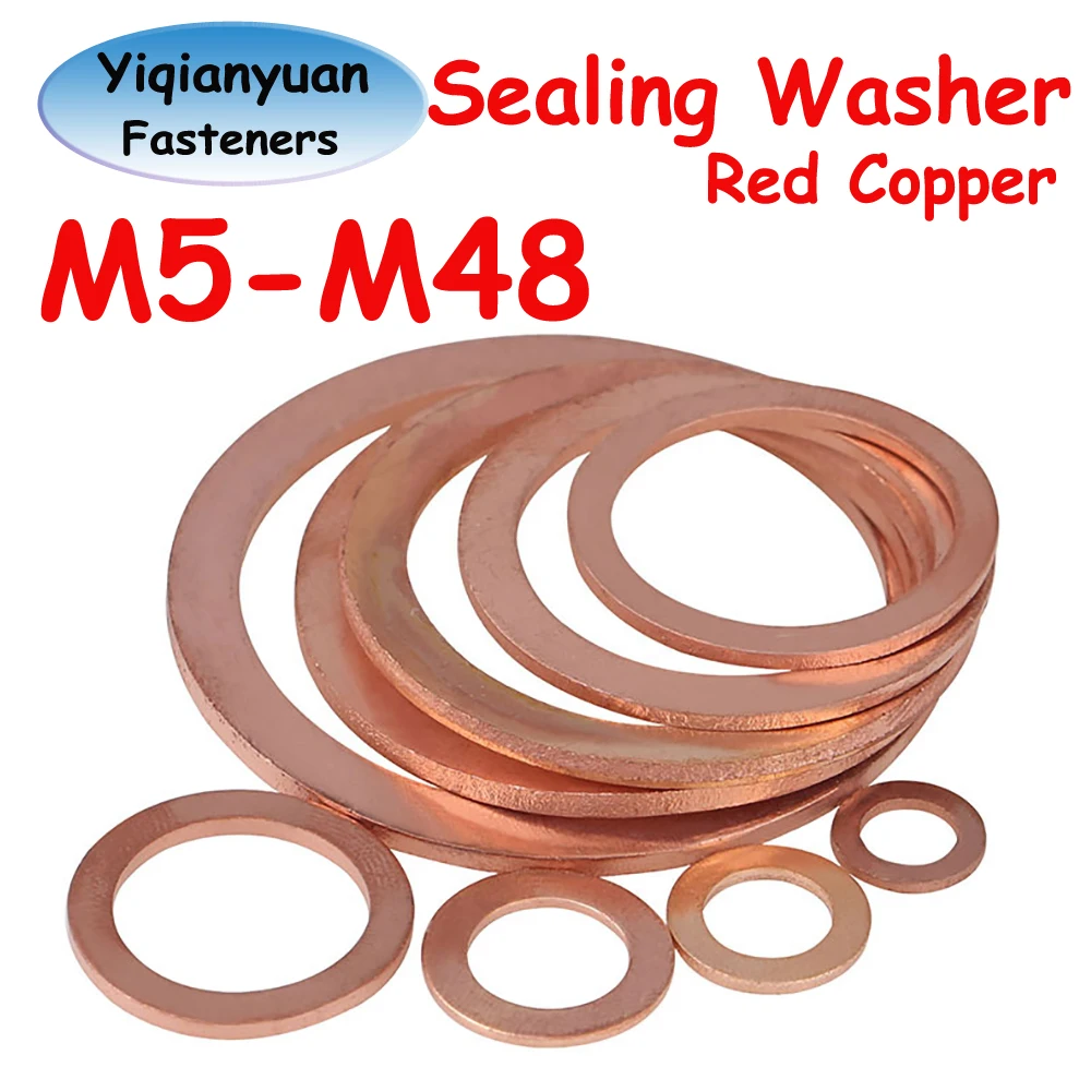 

Yiqianyuan красная медная плоская прокладка M5-M48 пробка поддона сальник плоские кольцевые прокладки шайбы для технического обслуживания автомобилей