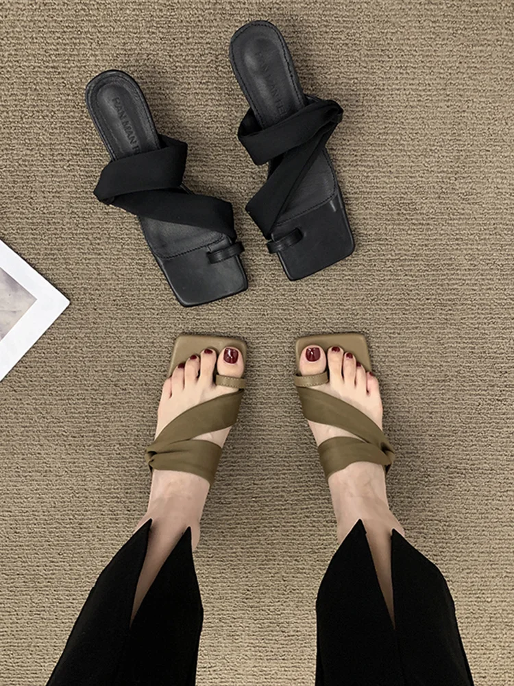 

Women's Shoes Slippers Outdoor Set-toe 2022 Summer New Stiletto Fashion French Sexy Mid-heel Shoes