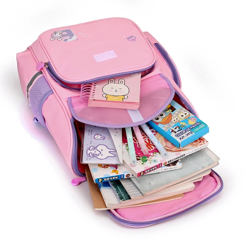 High Capacity for 6-9 Years Old Girl Boy Cartoon Rabbit Bear Backpack New Schoolbags for Primary School Students Grade 1-3-6 Hot