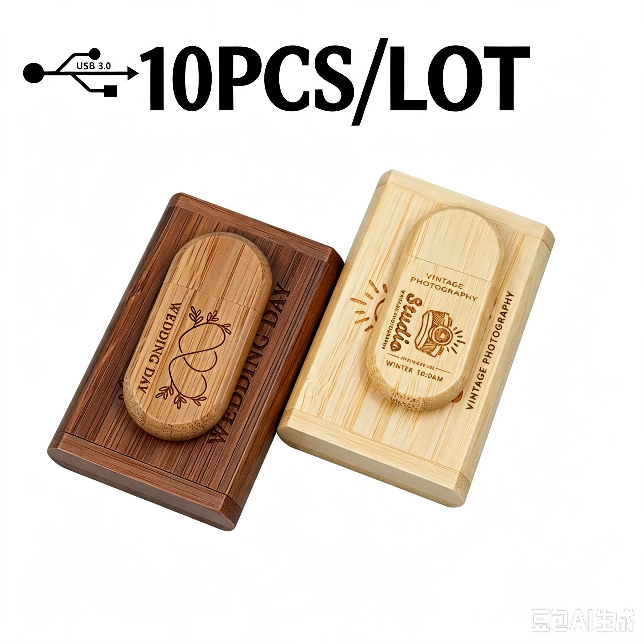 Фото 10 шт. деревянных USB-накопителей USB 3.0 с бесплатным нанесением логотипа, флешки на 128 ГБ, 64 ГБ, 32 ГБ, бамбуковые USB-накопители, креативный бизнес-подарок. №1