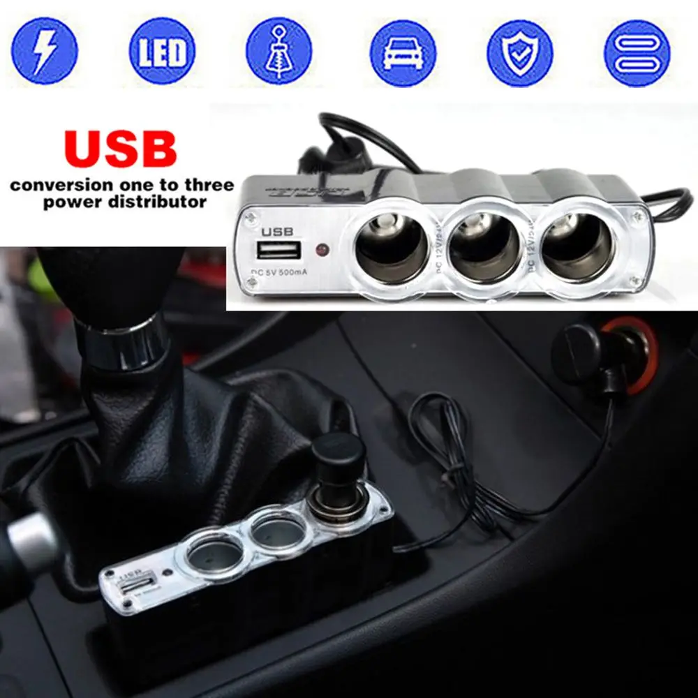 

New U SB Ports U SB Plug Adapter 3 Way Car C igarette Lighter Socket U SB