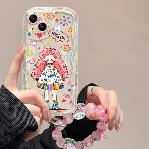 Милый чехол с бантом и цепочкой в виде граффити для Redmi 12C 13C 10 9 K50 Note 8 Pro для Xiaomi Mi 12 14 13 11 Lite 12T 13T Pro, чехол для телефона