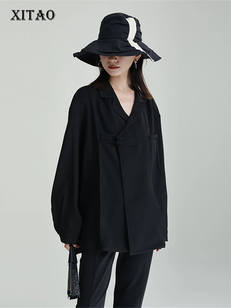 

XITAO Black Blouse Fashion Full Sleeve Goddess Fan Casual Style Solid Color Minority Elegant 2022 Autumn Loose Shirt FBB1098