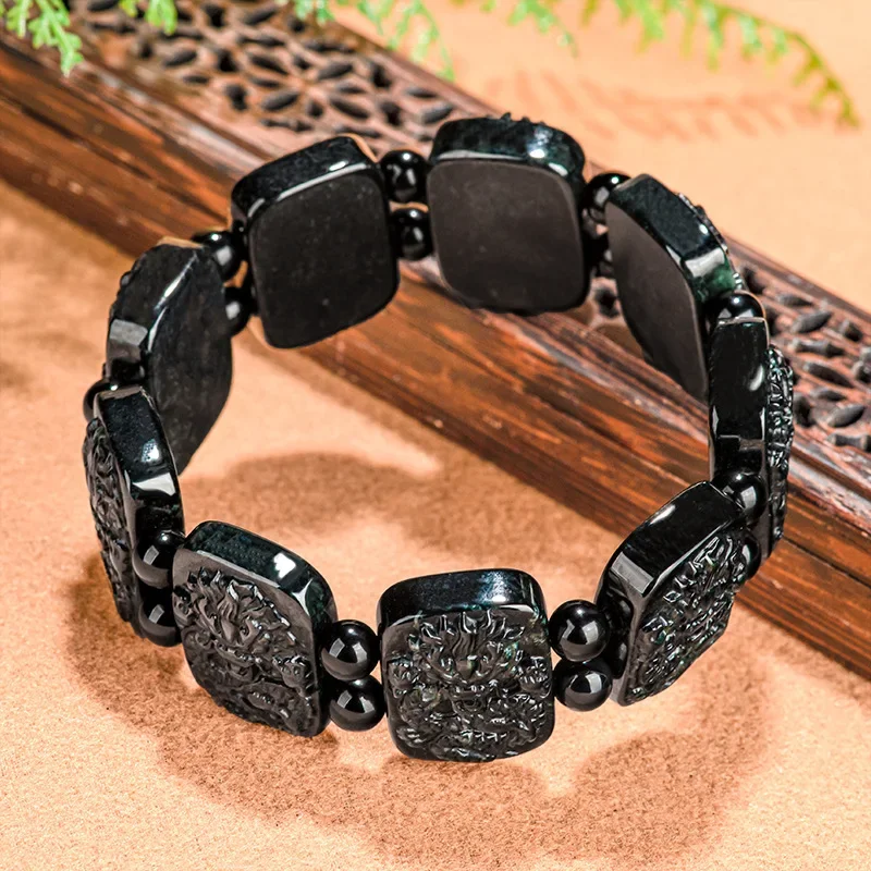 Высококачественный натуральный черный нефритовый защитный браслет с девятью