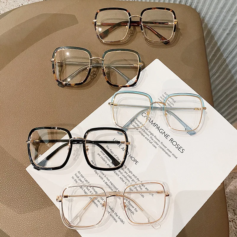 

1PC Clear Print Square Anti-blue Light Eyeglasses For Men Women Alloy Leopard Oversize Computer Myopia Glasses