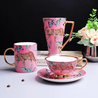 creative pink bone china mug leopard forest cheetah ceramic coffee cup milk water afternoon tea party drinking home drinkware