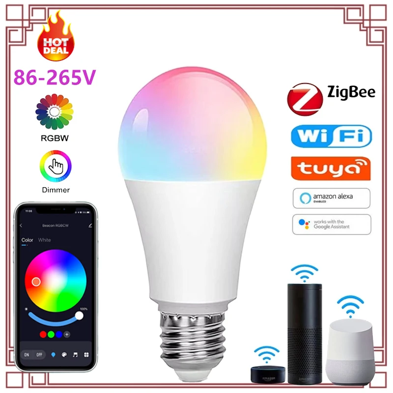 18W Zigbee Led Light Bulb Tuya Smart Lamp E27/B22 Dimmable 85-265V Wifi Support Alexa Google Home App Control for Living  Room