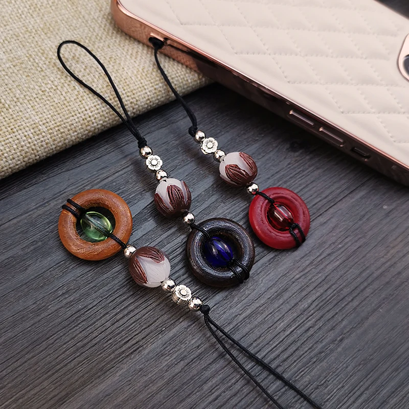 

Short Pendant Wooden Crystal Beads Pendant National Style Pendant Hand-woven Pendant Chain Couple Lanyard Mobile Phone Lanyard