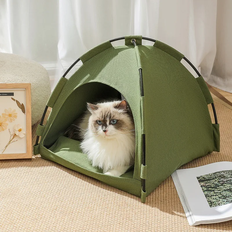 

Comfortable Portable Semi-enclosed Cat House Pet Teepee Tent Four-season Universal Breathable Detachable Small Dog Cushion