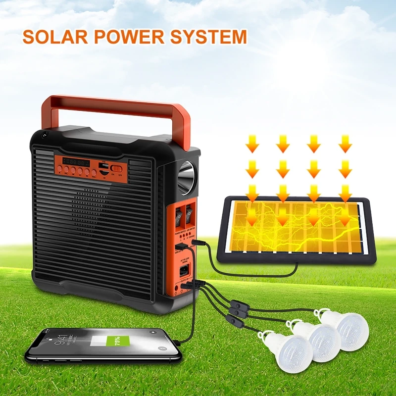 Solar Light Solar Power Panel Generator Kit Home System 3 LED Bulb Highlight Energy Saving Light Solar Lighting with FM Radio EU