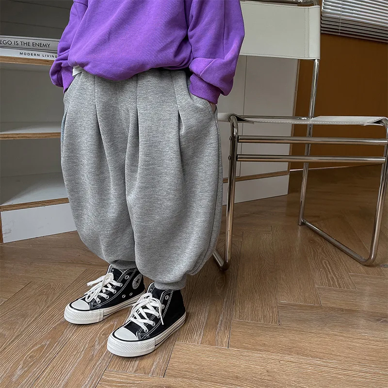 

Весна 2023, Детские однотонные спортивные брюки для мальчиков, Модные свободные спортивные брюки-султанки