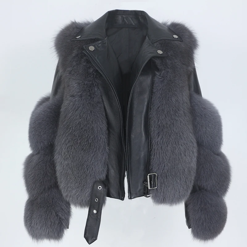 Real Fox Fur Coat Women Winter Natural Fur Jacket Outerwear Overcoat Short