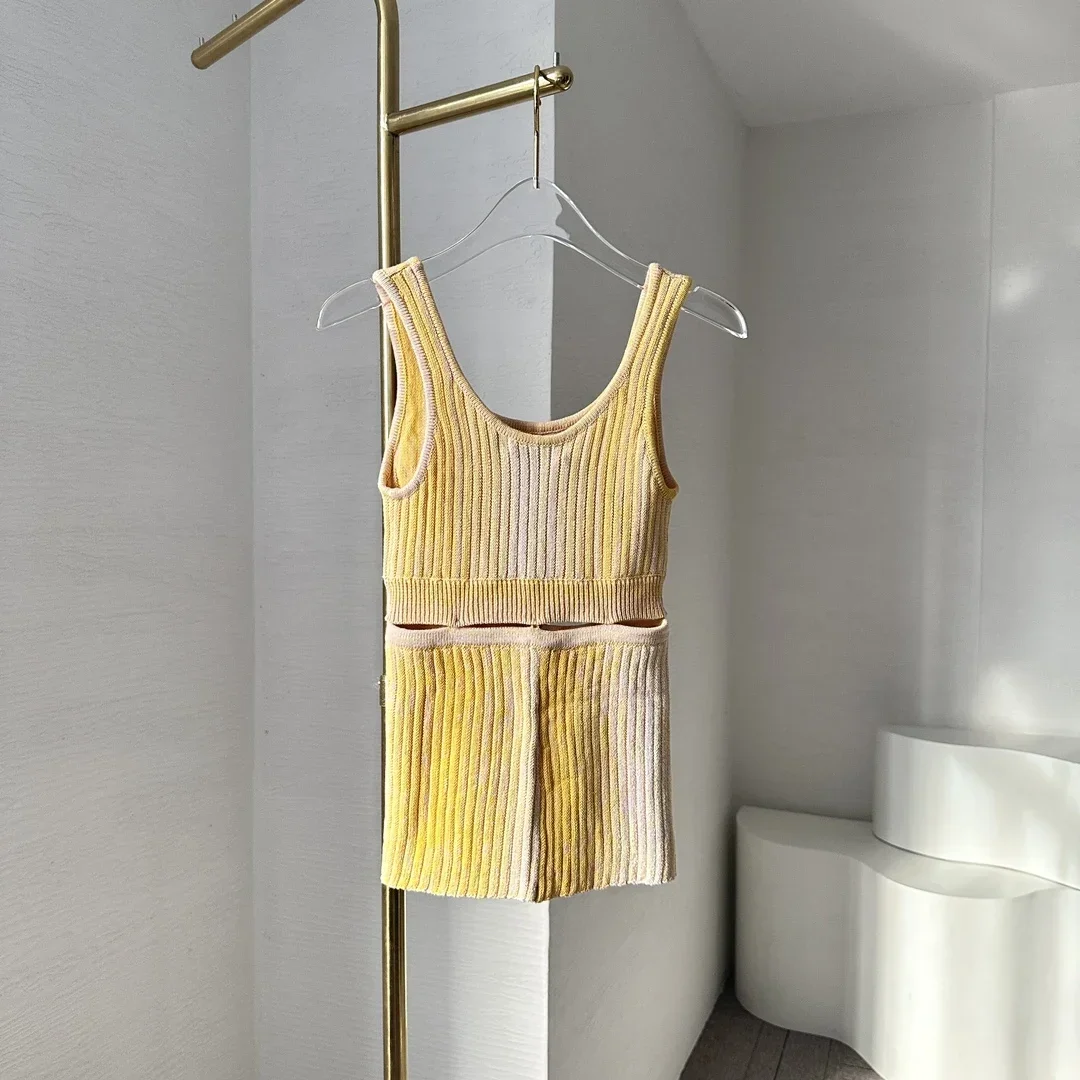Вязаный жилет без рукавов для женщин в складку Mermaide Skitr и топ-комплект из желтого