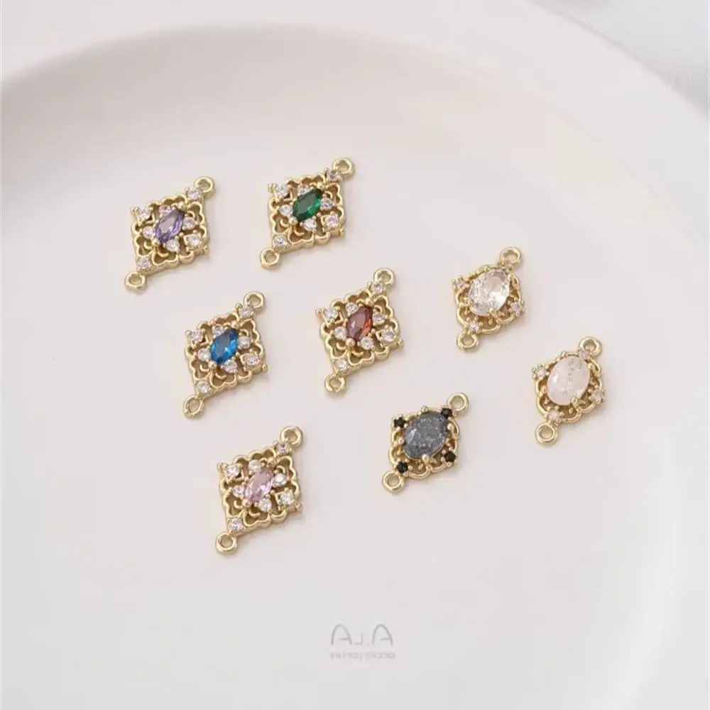 14-каратное золото инкрустированный цветным цирконием ретро-цветок Тенг алмазный