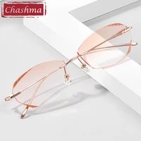 chashma elegant rimless eyeglasses titanium fashion female eye glasses diamond cut spectacle frames women sunglasses tint lens