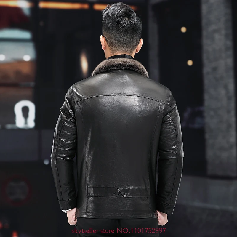 Высококачественная зимняя мужская куртка из натуральной кожи модный бренд