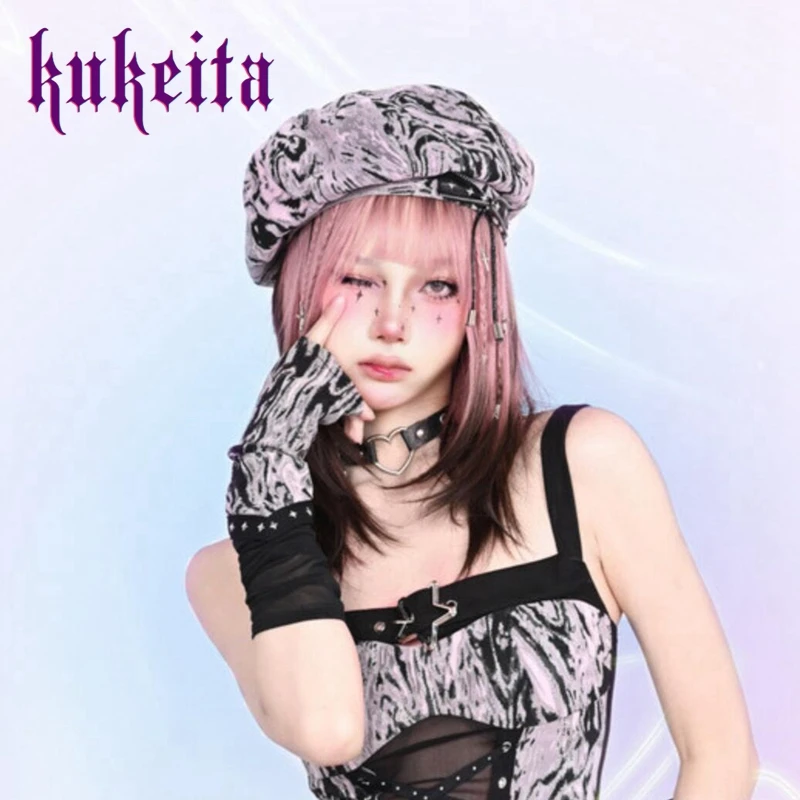

Готический крутой женский берет, шапки, японская Милая женская шапка в стиле Харадзюку Y2K с бантом, женская шапка