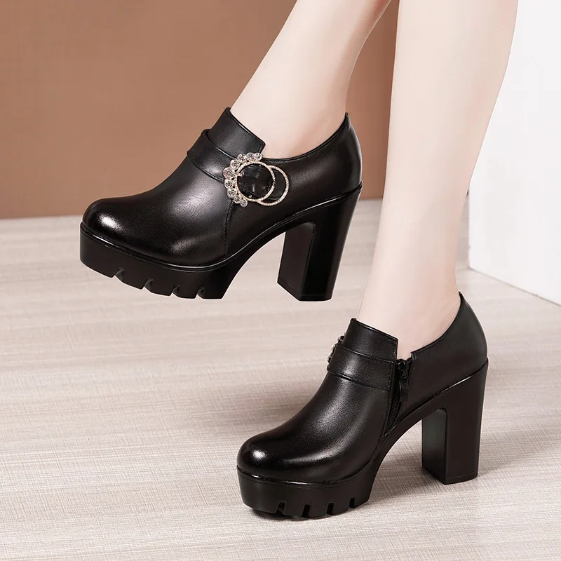 

Round Toe Deep Mouth Women Shoes Women's Thick Heels Autumn Winter New Platform Pumps Large Size 32-43 High Heels Women
