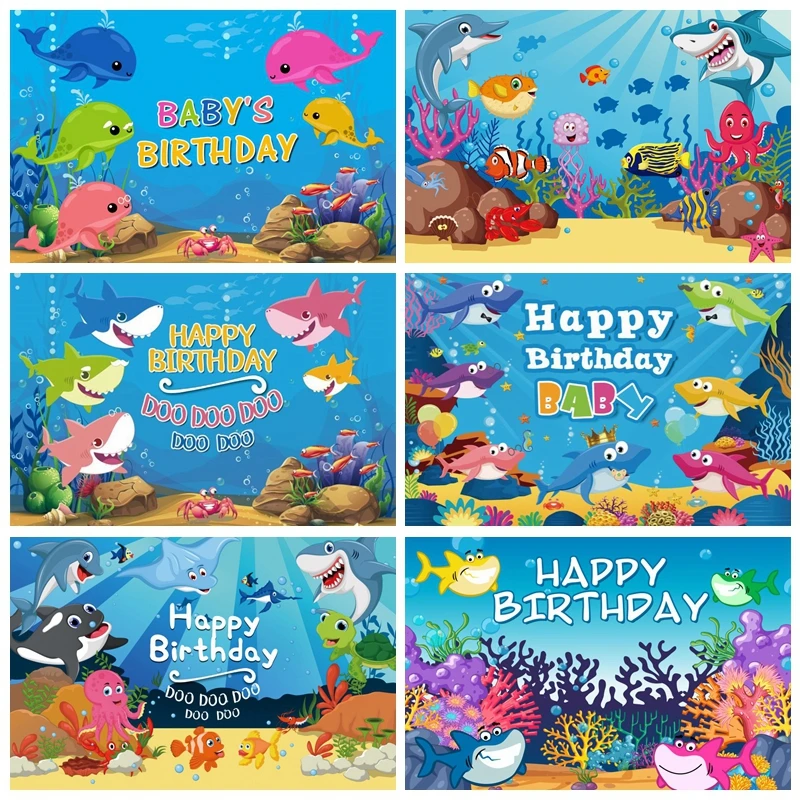 

Baby Birthday Shark Backdrops Photography Bluey Underwater World Portrait Party Decor Photographic Background Kid Photo Studio