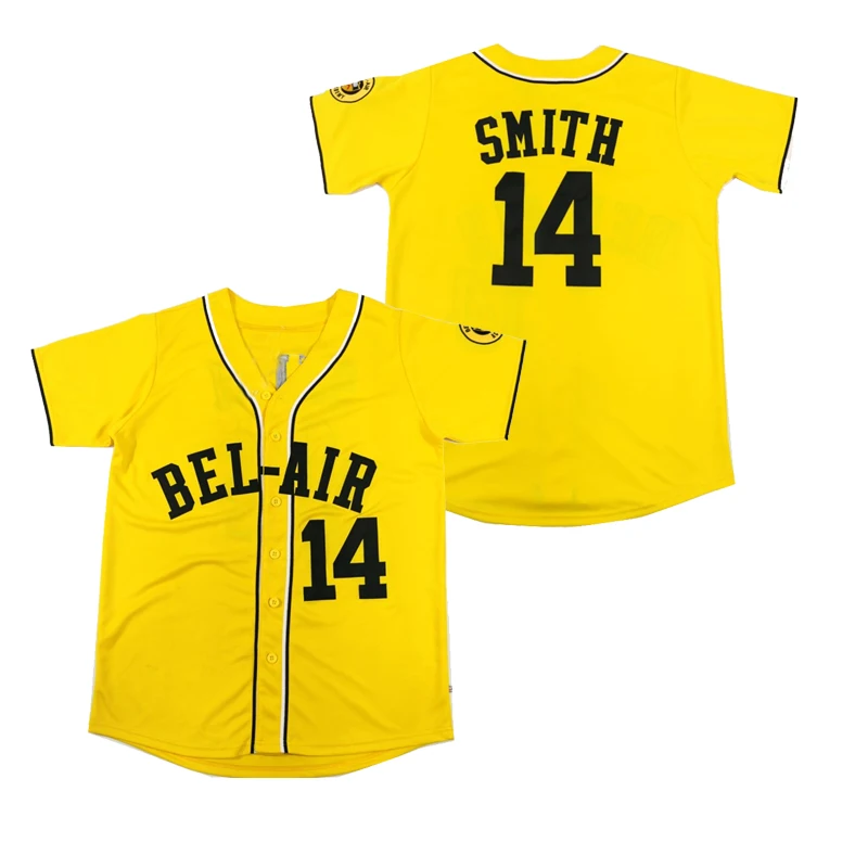 BG baseball jerseys FRESH PRINCE 14 SMITH jersey Outdoor sportswear Embroidery sewing White typeface Hip-hop Street culture