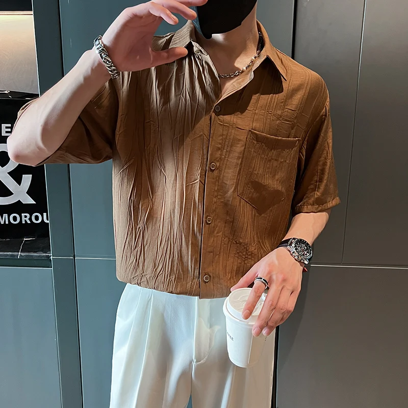 Summer Solid Color Casual Shirts Men 2022 Short Sleeve Thin Casual Shirt Breathable Hip Hop Harajuku Oversized Tops Men Clothing