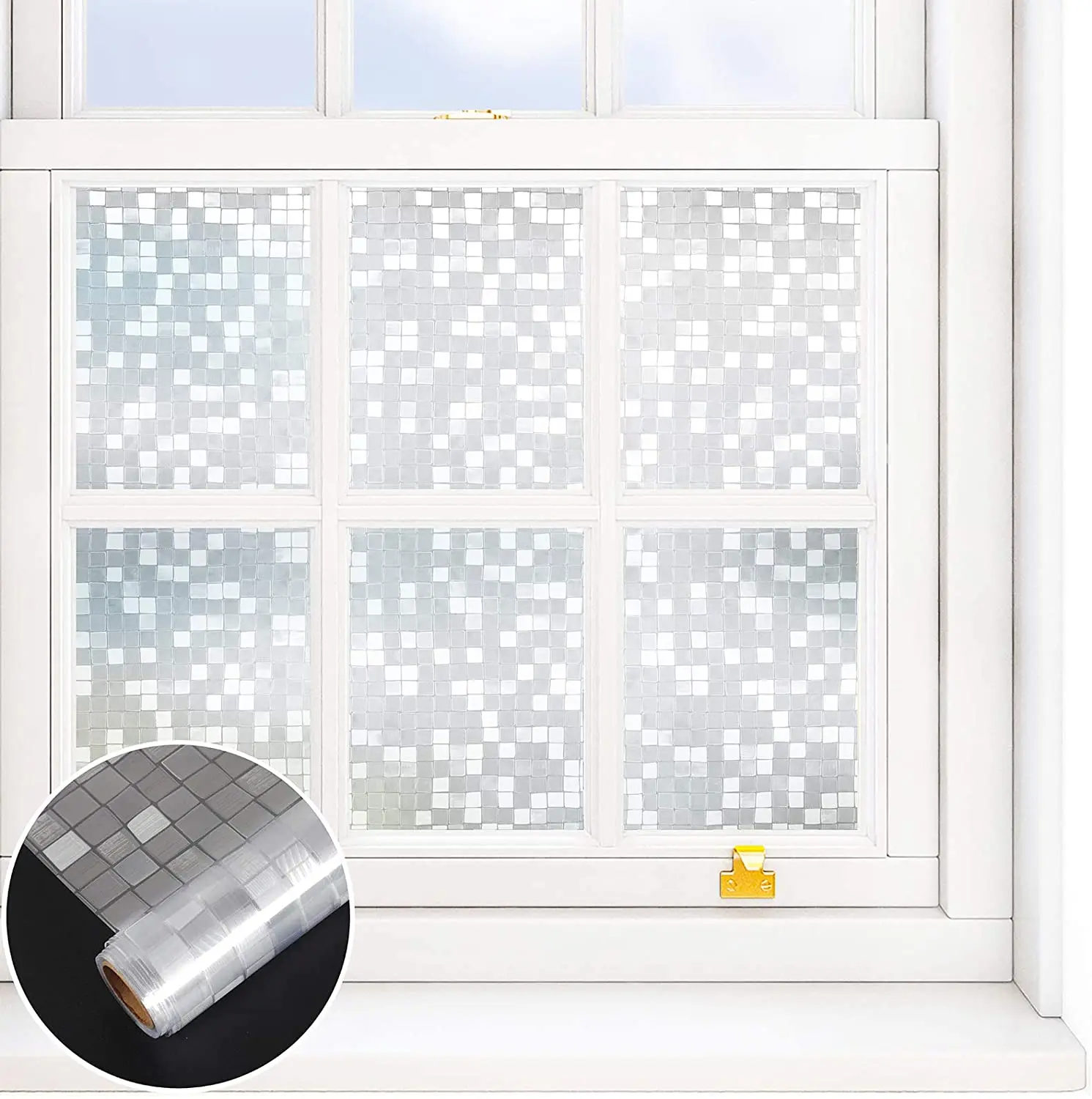

Bunpig Mosaic Privacy Window Film Frosted Blackout Stickers Static Cling Self Adhesive Removable Glass Tint Sun Blocking Anti UV