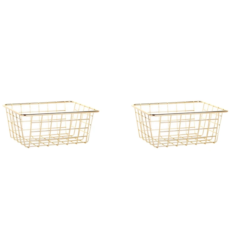 

2X Storage Basket Solid Color Household Iron Basket Storage Box Bedroom Bathroom Gold S