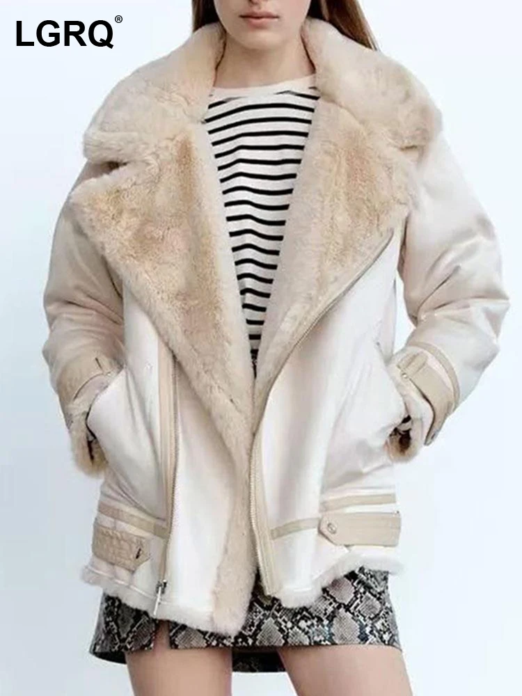 

LGRQ Fashion Women's Cotton-padded Coat New Solid Turn-down Collar Loose Zipper Patchwork Jackets Female Winter 2023 19J1891