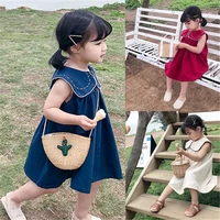 korean girls summer new dress little girl peter pan collar lapel sleeveless princess dress princess dress kids
