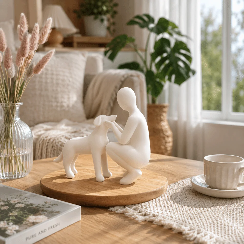 Фото 3D-печатные статуэтки девочки и собаки, скульптуры для любителей животных, милые фигурки собак, забавные статуэтки собак, поделки в скандинавском стиле, декор для дома №3