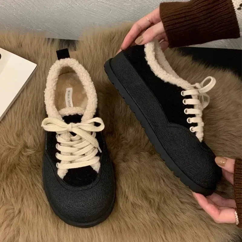 Женские плюшевые повседневные кроссовки нескользящая теплая хлопковая обувь на