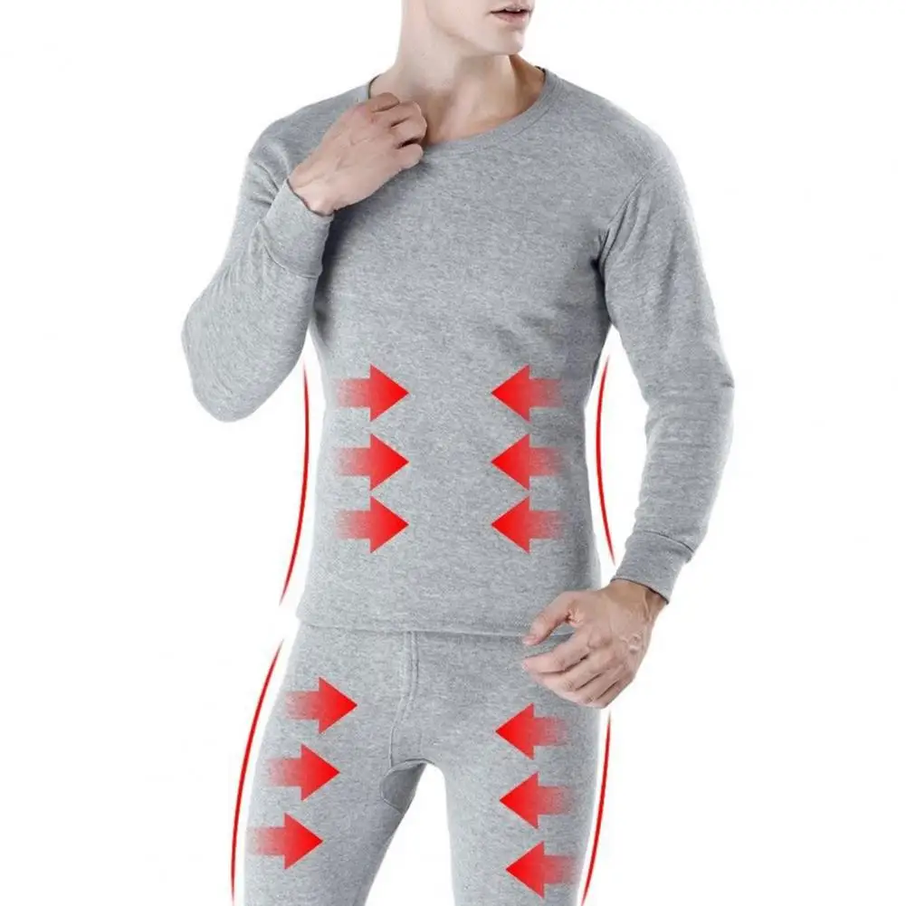 

2Pcs/Set Premium Men Underwear Anti-pilling Thermal Two-piece Set Warm Winter Men Bottoming Shirt Set
