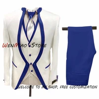 royal blue mens suit for wedding groom tuxedo shawl collar formal jacket male blazer pants vest three piece costume homme