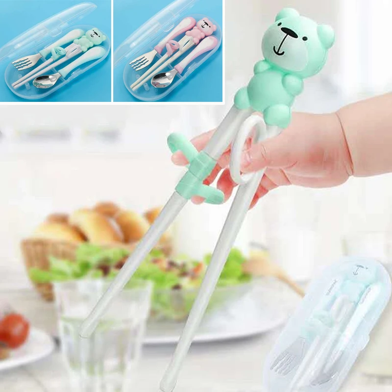 

Cartoon Bear Children Spoon Fork Chopsticks Set Baby Feeding Spoon Stainless Steel Kids Eating Utensils Baby Flatware Set