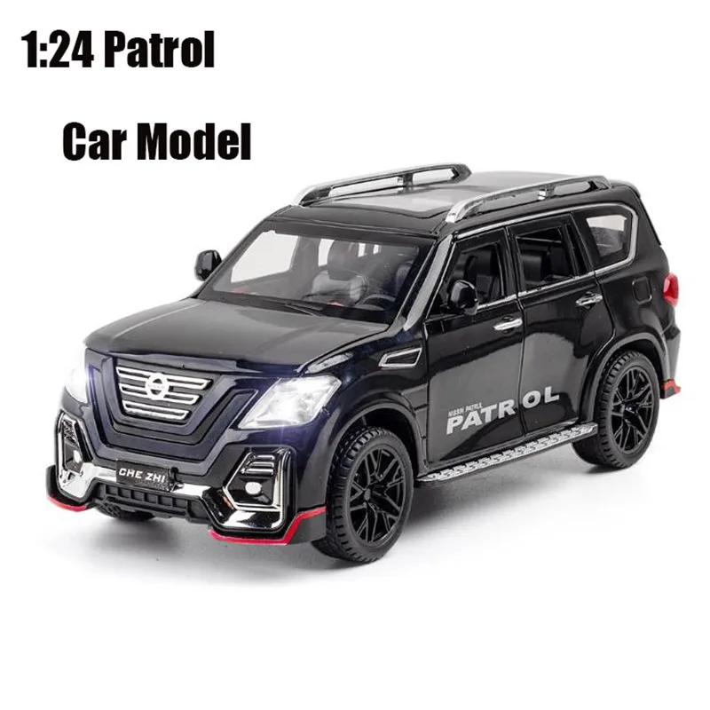 

1/24 Alloy DieCast NISSAN Patrol Model Toy Car Simulation Sound Light Pull Back Collection Toys Vehicle For Children Gifts
