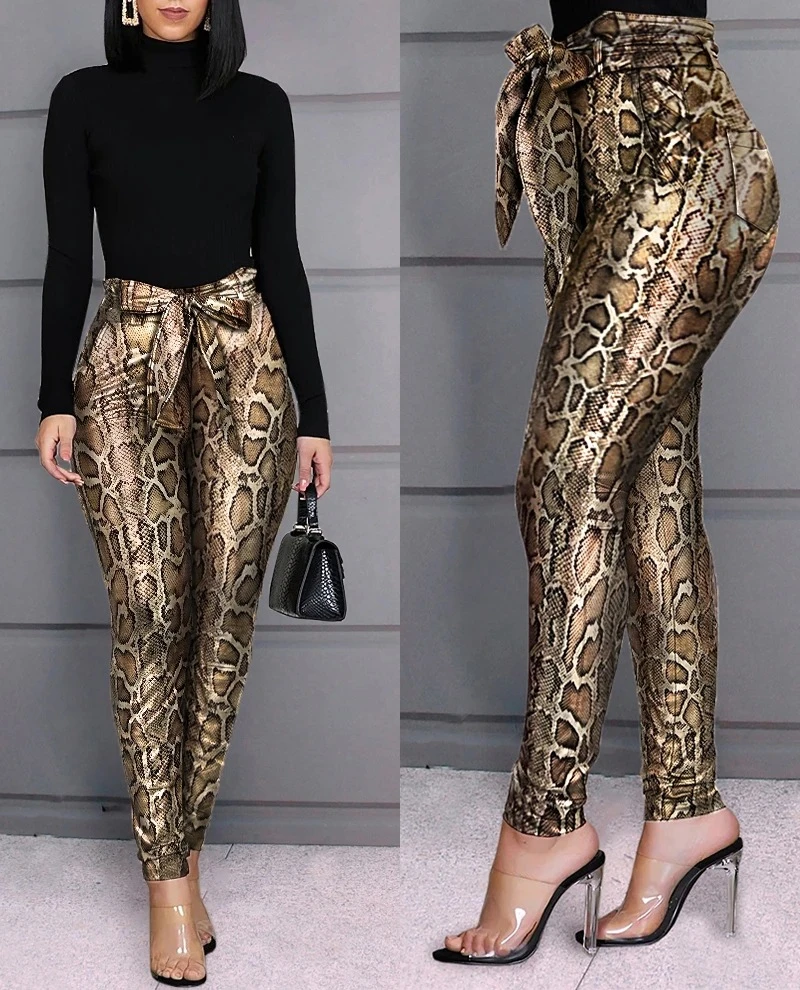 

Glitter Snake Print Yoga Pants Bronzing High Waist Elastic Tights Women Breathable Gym Fitness Sexy Legging
