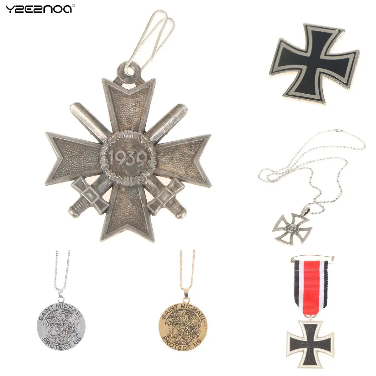 

Round Angel Saint Necklace 1813-1939 WWII German War Coin Medal Merrit Military Knights Iron Cross Ribbon Copy