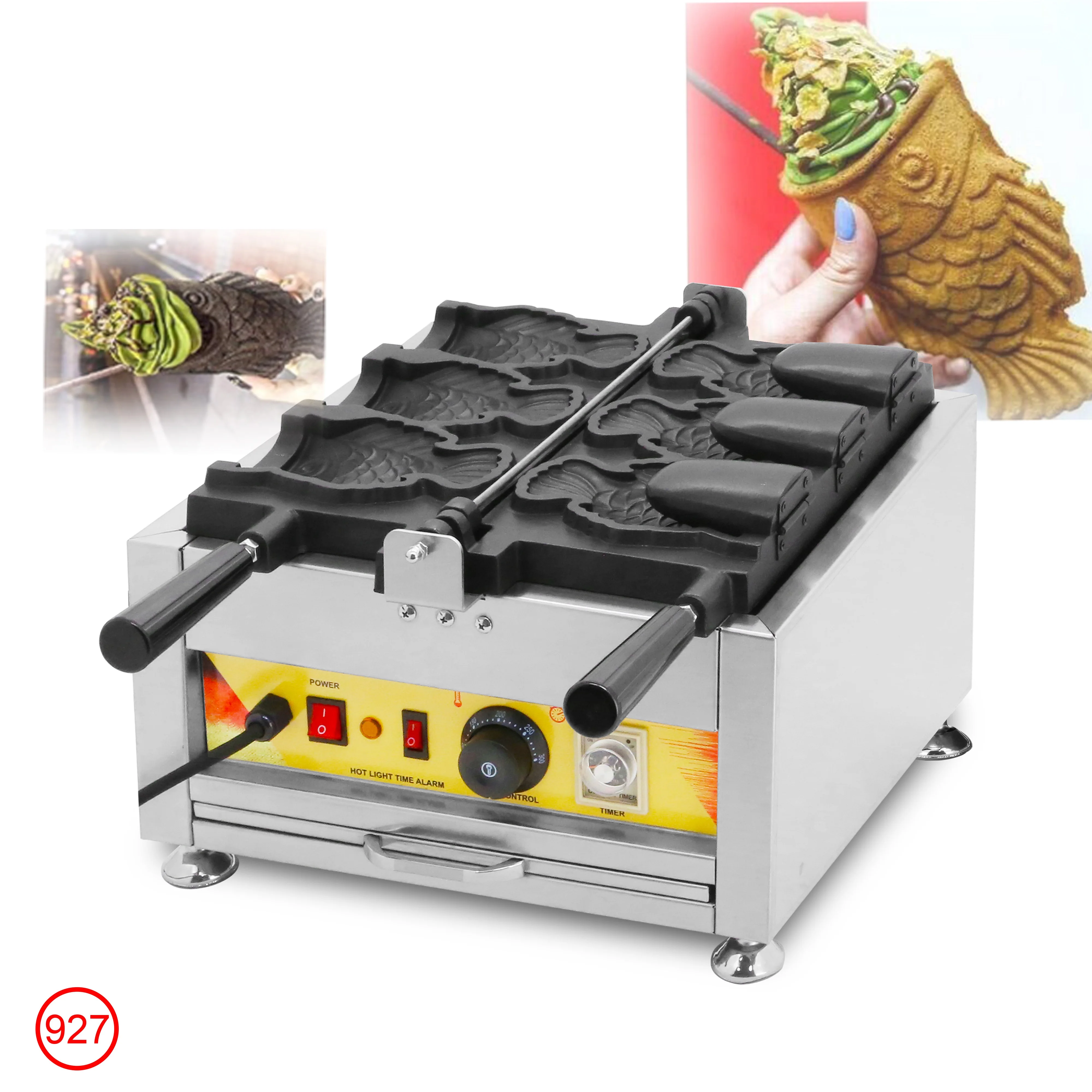 

Electric Open Mouth Ice Cream Taiyaki Waffle Maker 3pcs Fish Shaped Waffle Cone Maker Taiyaki Machine Iron Pan Cake Oven with CE