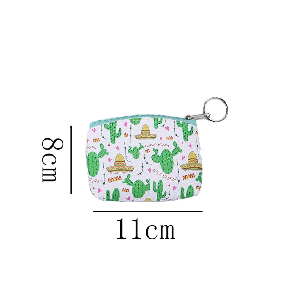 Hot 1PCS Women PU Zipper Small Coin Bags Cactus Printing Fresh Mini Coin Holder Purses Girl Children's Wallet Key Purse Pouch